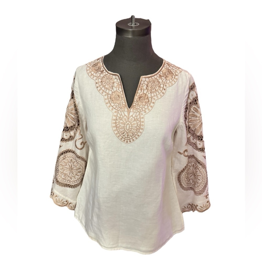 Chico's Linen Blend Tunic Top Embroidered 00P